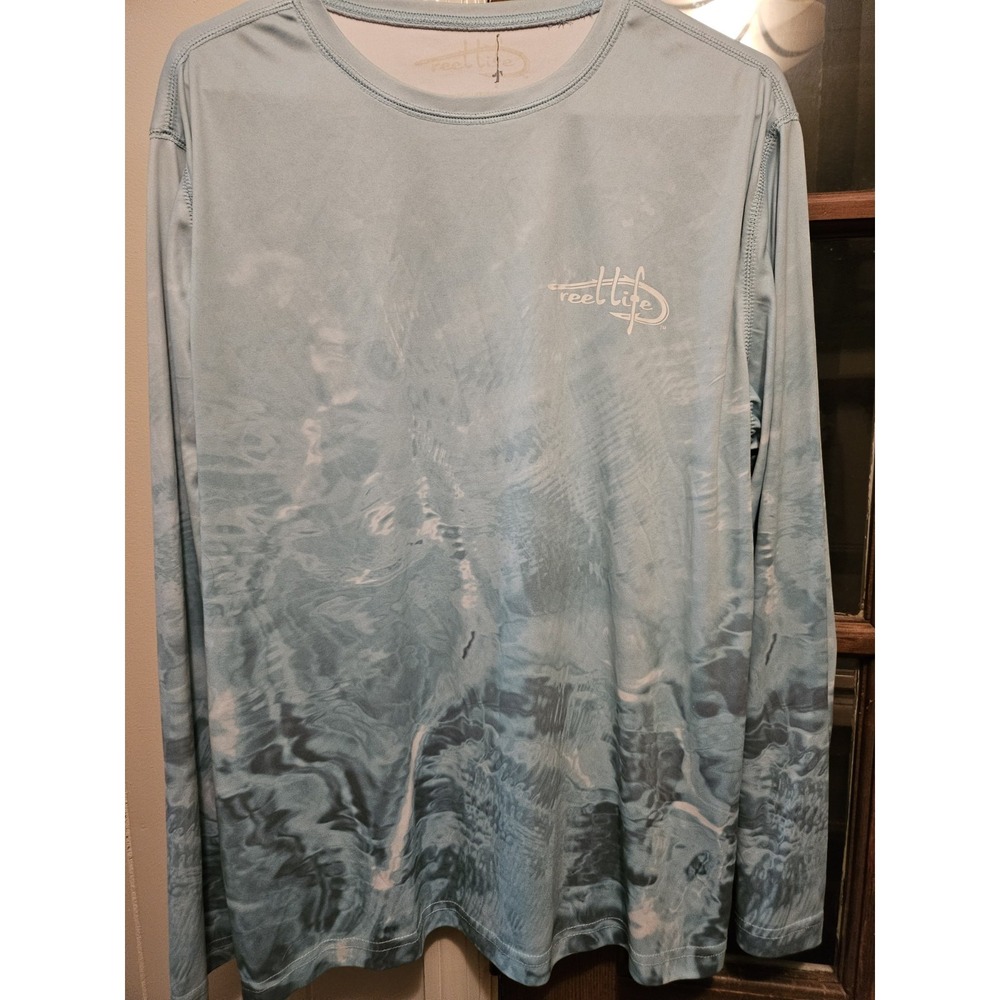 Reel Life Dri-fit Long Sleeve Shirt For Fishing Or Beach Men's. Wave Pattern.